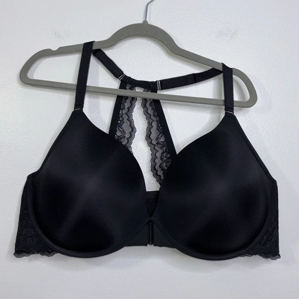 Torrid Curve Push-Up Plunge Racerback Bra Black Front Closure Size 48DDD